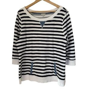 Talbots Navy and White Long Sleeve Crewneck Top, XL